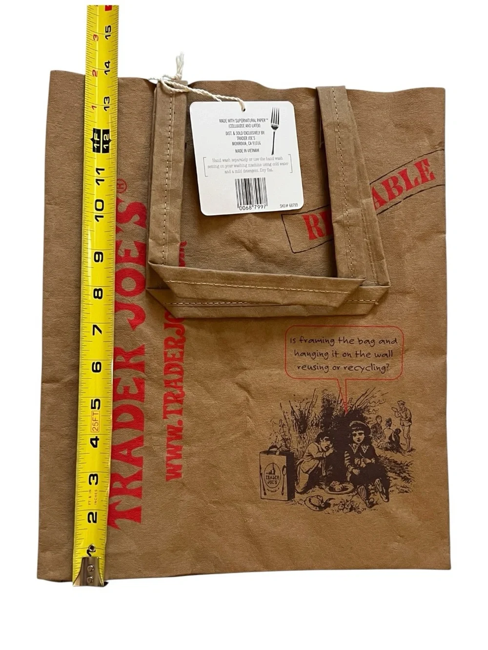 Trader Joe's Brown Washable Paper Grocery Bag - Reusable Storage Tote